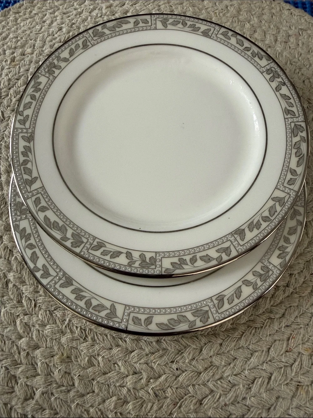 Lenox Kennsington Square Classic Salad Plates with Silver Leaf Border - Set of 2
